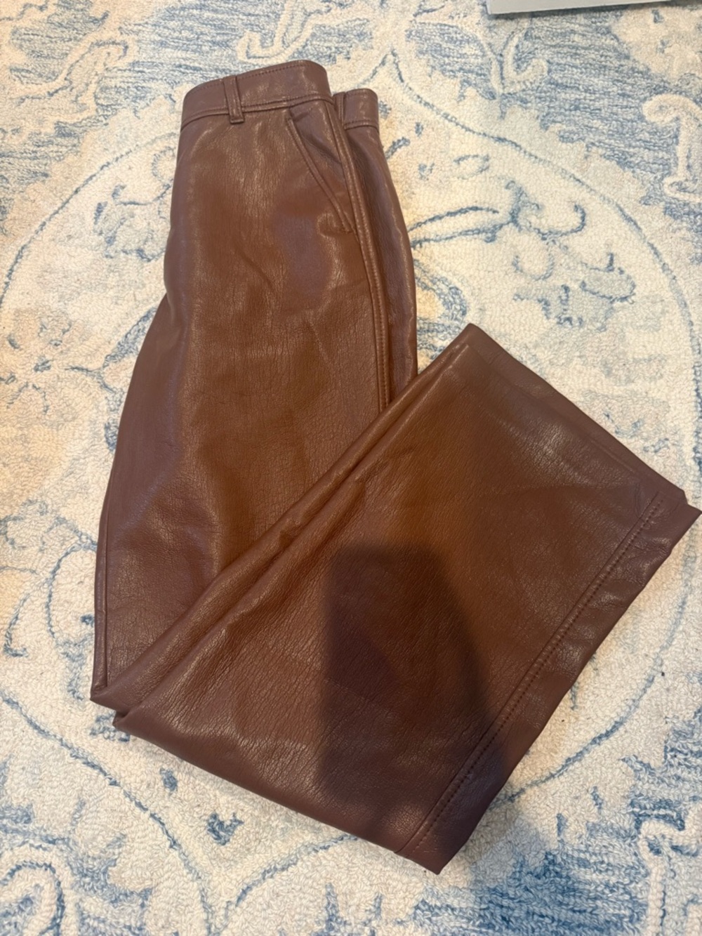 Babaton Tan-Brown Faux Leather Trousers